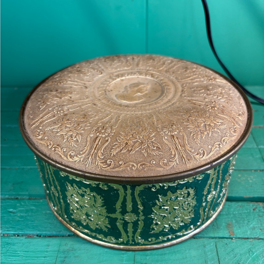 Elegant Gold and Green Storage Container from Guildcraft New York Vintage